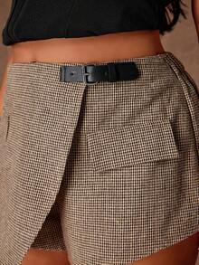 Rustia Quần short mini cạp thấp kẻ caro nâu kiểu retro cỡ lớn, gợi cảm, thích hợp cho mùa thu/đông nghỉ dưỡng, thời trang, mùa thu, Giáng sinh, thanh lịch, công sở thường ngày, cạp thấp, áo khoác ngoài, quần short kiểu sinh viên. - Nhiều màu - Xem 5