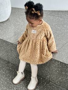 SHEIN Baby Girls' Fashionable Cute Leopard Print Dress,Christmas Family Gathering - Pink - View 6