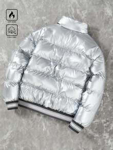 Manfinity EMRG 男士时尚金属领夹克，冬季款 - 銀色 - 查看 2