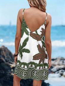 Sylviya Vestido estilo bohemio con estampado, escote en V y espalda descubierta, corte evasé, atuendo para festival de música, vacaciones - Multicolor - Ver 2