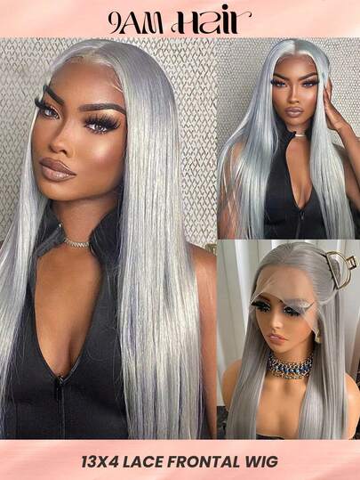 Peluca frontal de encaje transparente de 13x4 de 26 pulgadas, color gris, cabello humano natural y recto, con encaje frontal gris previamente desbastado con cabello de bebé, densidad de 180% para