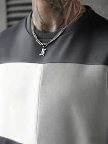 Manfinity Homme Men's Contrast Color Crew Neck Pullover Sweatshirt With Pockets And Sweatpants Set,2 Pieces Light Grey Autumn Baggy Gym Jogger Tracksuit Sweat Suit - Grey - View 7