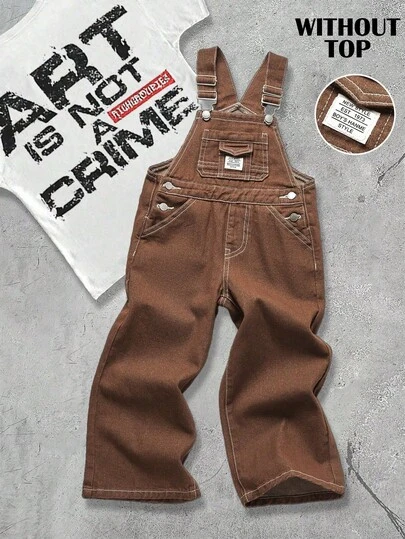 Bolty Young Boy New Vintage Urban Street Loose Fit Brown Denim Bib Overalls Jumpsuit Fall Winter,Casual And Versatile For Boys Fall/Winter Dailywear And Streetwear Outfits,For Boys Christmas Outfits,Baby New Year Clothes,Thanksgiving Outfit For Boys,Stylish Boys Jean,Boys Graduation Outfits,Boys Winter Jeans,Toddler Denim Clothes,Winter Clothes,Boys Jeans,Brown Jeans,Brown Clothes For Boys