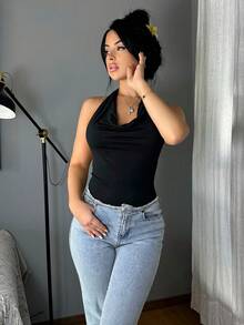 Vassilux 女式休闲垂坠领露背紧身衣 - 黑色 - 查看 1