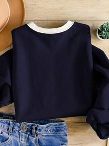 EMERY ROSE Áo nỉ cổ tròn hở vai in họa tiết ngựa trắng chắp vá thời trang dành cho nữ - Nhiều màu - Xem 2
