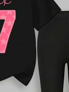 Sparklyn مجموعة بلوزة وبنطلون رياضي للبنات المراهقات مطبوع عليها الرقم 67، طقم أنيق وكاجوال مناسب للخريف والشتاء، 2 قطعة - متعدد الألوان - مشاهدة 4