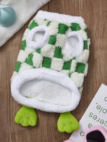 PETSIN 1 Ropa de otoño/invierno para mascotas, perros y gatos, suministros para mascotas, divertido perro pequeño y mediano con estampado a cuadros verdes (de doble capa) y diseño de osito de peluche de dibujos animados