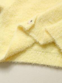 SHEIN Tween Girl Autumn/Winter Knitted Cardigan Sweater. Unique Design, Fluffy Texture, Showcasing Girls' Distinctive Fashion Taste. The White Tone Highlights Natural And Fresh Qualities, Can Be Paired With Various Clothing Including T-Shirts, Camisoles, Sundresses, Tulle Skirts, And Dresses. Comfortable Knitted Fabric. Front-Open Design For Easy Wear, Adding Convenience And Stylishness. Soft Girl Clothes Yellow Sweater Girls Yellow Sweater Summer Clothes For Teens Sweater Yellow Cardigan - Yellow - View 8