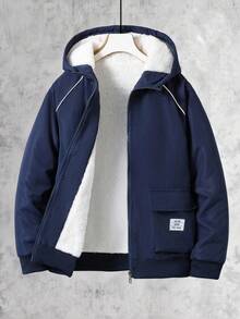 Vacaura Chaqueta bomber casual de moda con bolsillo de carga a rayas blancas para adolescentes varones, corte holgado, cómoda, versátil, adecuada para otoño, primavera, invierno, uso diario, ir y venir, al aire libre, deportes, escuela, ropa urbana, fiesta, fotografía - Azul Marino - Ver 1