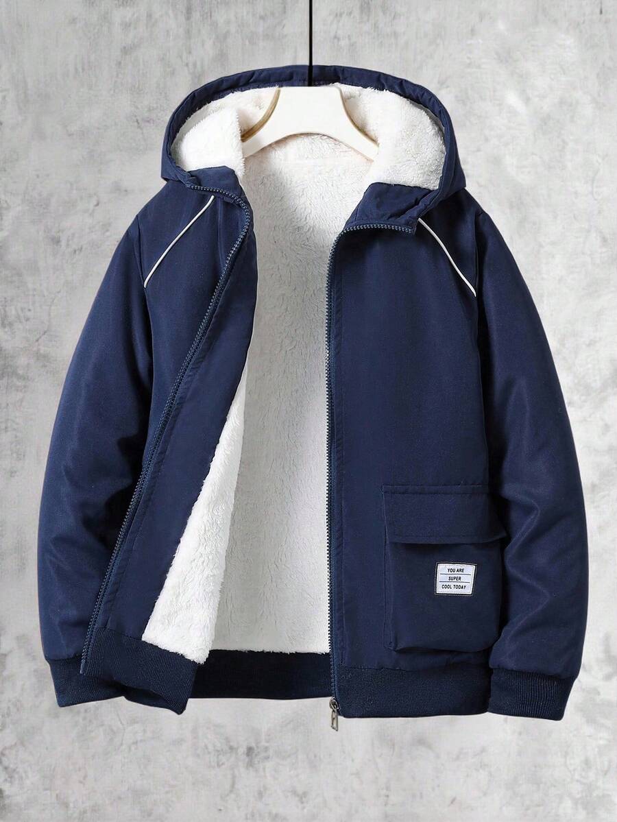 Vacaura Chaqueta bomber casual de moda con bolsillo de carga a rayas blancas para adolescentes varones, corte holgado, cómoda, versátil, adecuada para otoño, primavera, invierno, uso diario, ir y venir, al aire libre, deportes, escuela, ropa urbana, fiesta, fotografía - Azul Marino - Ver 1