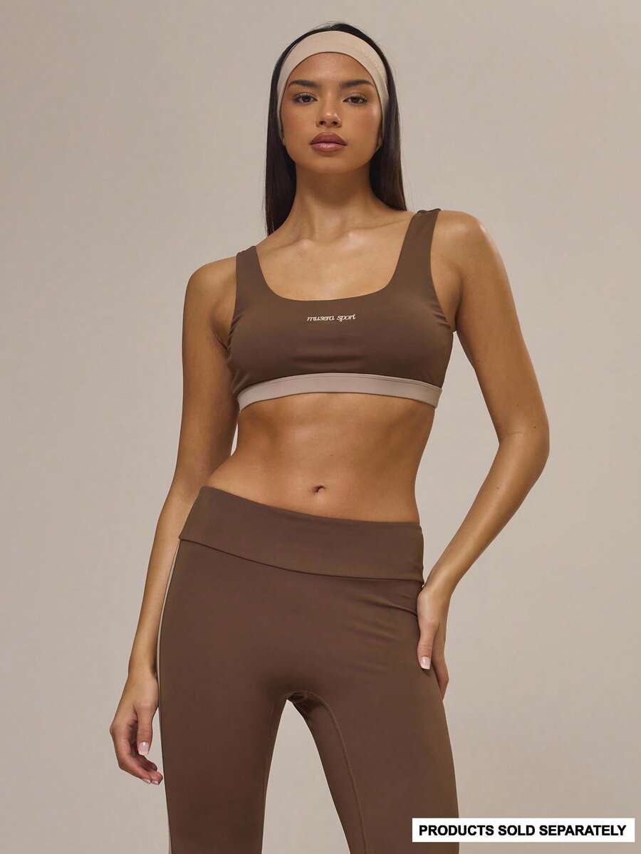 Musera Sport Contrast Panel Scoop Neck Sports Bra Only Active Sports Workout Cute Cinnamon Swirl - Multicolor - View 1