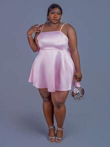 CurvyTilda Robe rose dos-nu avec nœud papillon décoratif et design dos découpé pour femme grande taille - Rose bonbon - Voir 5