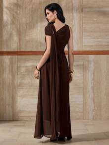 Modelyn 女士优雅派对礼服，饰有飘逸的丝带 - 棕色 - 查看 5