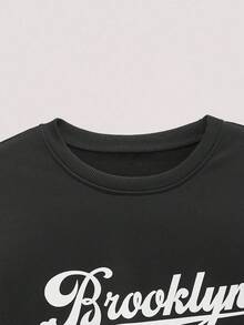 Open Phase 男士“VICTORY”图案印花圆领套头卫衣，街头风，秋冬春夏皆宜 - 黑色 - 查看 5