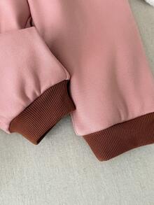 Blossori Conjunto de sudadera y pantalones de niña bebé con cuello redondo, manga larga y bordado elegante estilo francés - Rosa - Ver 6