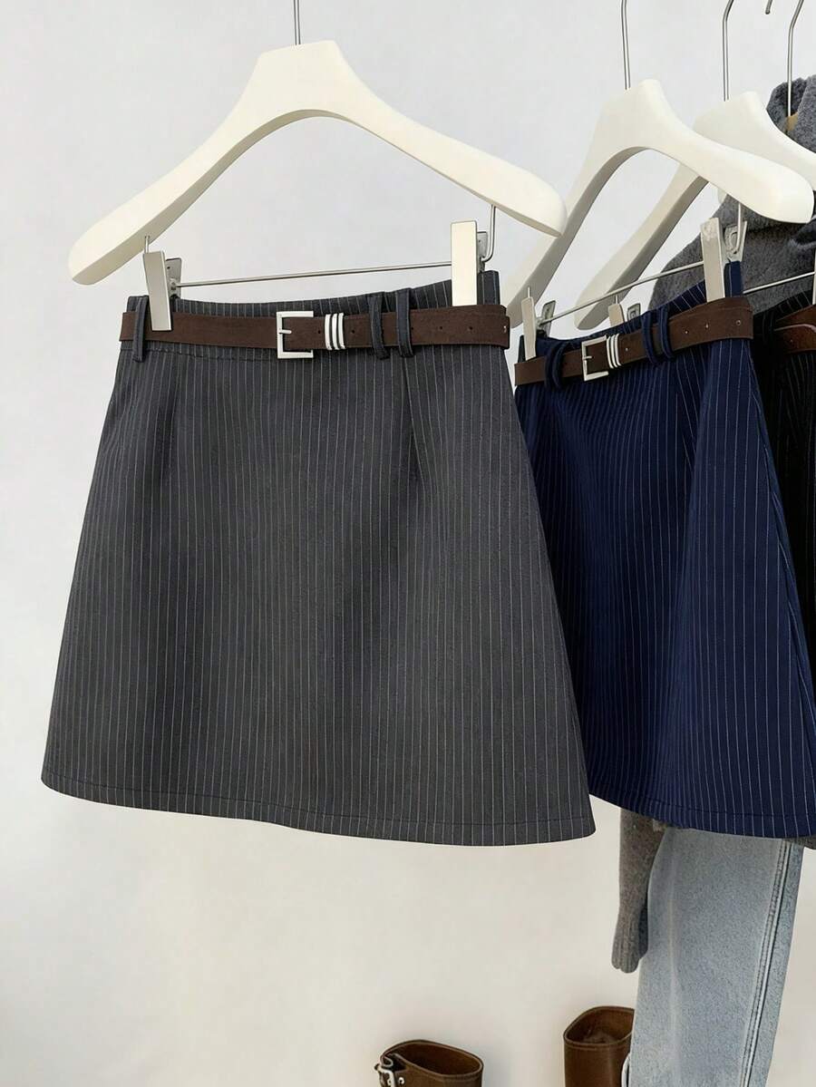 Franclia Spódnica w paski w talii i linii A, modna na jesień i zimę w dużych rozmiarach