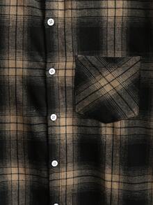 Manfinity Homme 男士格子长袖单排扣休闲宽松衬衫 - 卡其色 - 查看 5