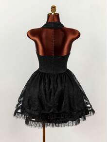 Y2K Amplova Romantic Vintage Black Boho V-Neck Sexy Waist A-Line Plus Size Dress Gothic Vampire Dress Black Semi Formal Dress Punk Dress - Black - View 2