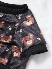 PETSIN 1件棕色泰迪熊法兰绒宠物黑色法兰绒加厚保暖宠物服装 - 黑色 - 查看 7