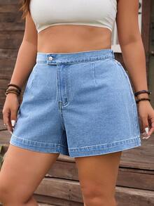 EMERY ROSE Plus Size Women Western Wear Casual Simple Denim Shorts - Light Wash - View 4