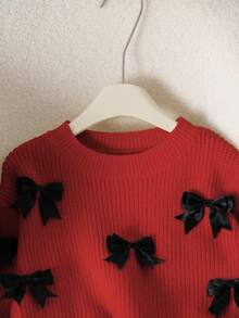 SHEIN Cute Girly Ballet Style Double Bow Cropped Crew Neck Sweater, Adorable Chunky Knit Pullover In Gray