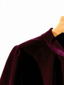 GlowEve 25+ Plus Size Women's Elegant Comfortable Velvet Fabric High Neck Loose Regular Length Long Sleeve Casual, Date, Party Wear T-Shirt, Black, Autumn/Winter, Christmas, New Year - Burgundy - View 4