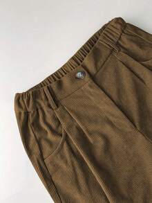 EMERY ROSE Plus Size Women's Khaki Corduroy Straight Leg Pants - Camel - View 3