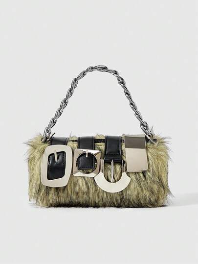 Grunge Punk حقائب يد نسائية بطراز 2000، حقائب دراجات نارية بنقوش معدنية، حقائب سلسلة معدنية، محافظ فرائية، محافظ خريفية وشتوية (نمط عشوائي)