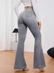 SHEIN Tall Quần jeans ống loe cạp cao, dáng thường ngày, đa năng dành cho nữ - Xám - Xem 2