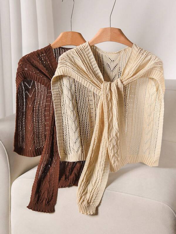 CosyJoli Plus Size Women 2 Pieces Knitted Shawl Set, Minimalist & Fashionable
