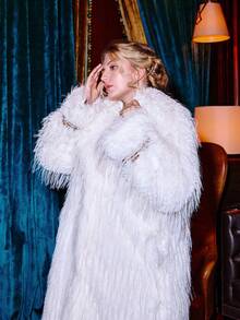 VOLUPTÉ CURVE Plus Size Winter White Faux Fur Lapel Long-Sleeve Loose Full-Length Side Pocket Elegant Coat For Parties, Going Out, Birthdays, Graduation - White - View 2