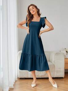 Aveloria Modichic Vestido sem mangas de cor sólida, ideal para o Dia dos Namorados, primavera e verão. - Azul - Ver 3