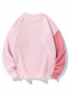 Chillumni Men's Cartoon Cat Print Crew Neck Loose Fit Casual Sweater, Autumn/Winter - Pink - View 2