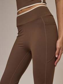 Musera Sport Pantaloni de yoga evazați, cu corp contrastant, doar în partea de jos, sporturi active, antrenament, drăguț vârtej de scorțișoară - Multicolor - Vizualizare 5