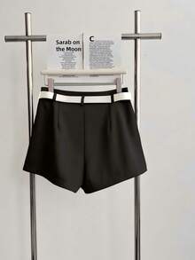 Airaco Pantaloni scurți casual de culoare solidă pentru femei, versatili pentru naveta, vară - Negru - Vizualizare 2