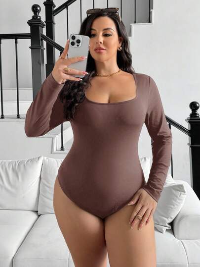 Auralis Plusstorlek långärmad body för kvinnor, långärmad body för hösten, body för kvinnor, höstkläder damtopper höst damskjortor höstkläder damkläder toppar med ärmar långärmade damtopper långärmade damtopper långärmade body