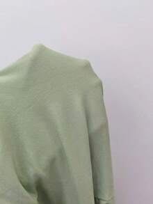 SHEIN Allurite 性感纯色针织弹力圆领系带长袖紧身纽扣装饰女士日常百搭 T 恤 - 綠色 - 查看 7