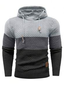 Manfinity Homme Men's Contrast Color Hoodie Pullover With Drawstring, Autumn/Winter - Multicolor - View 3