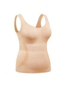 SHAPORA Plus Size Women Solid Color Ruched Camisole Shapewear Top - Beige - View 6
