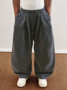 TOKVUE 男士休闲抽绳腰宽松运动裤 - 深灰色 - 查看 1