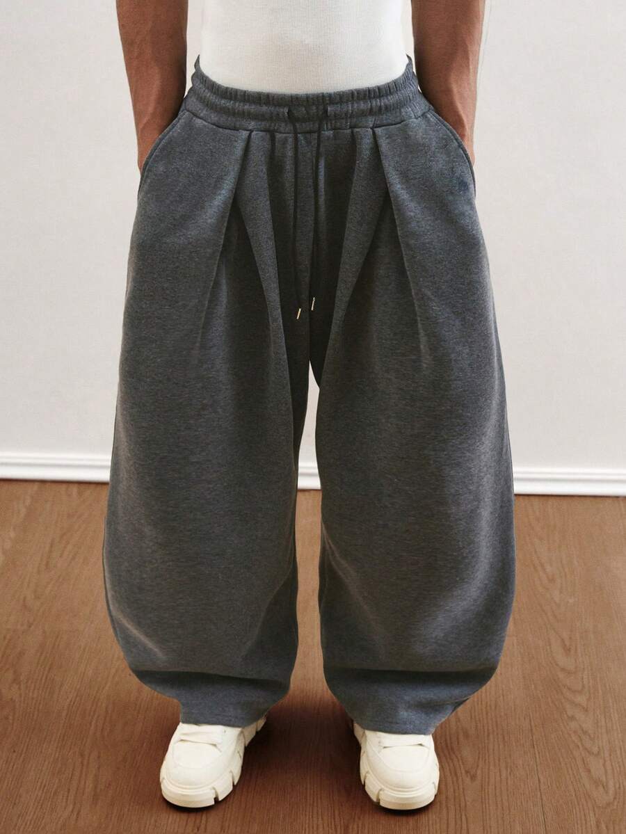 TOKVUE 男士休闲抽绳腰宽松运动裤 - 深灰色 - 查看 1