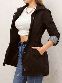 Women's Casual Commuter Jacket With Zipper And Cuffed Sleeves, Autumn - Brown - View 5