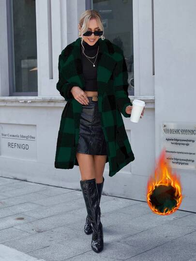 SHEIN Clasi Women's Plaid Print Long Jacket, Warm & Fashionable, Autumn/Winter