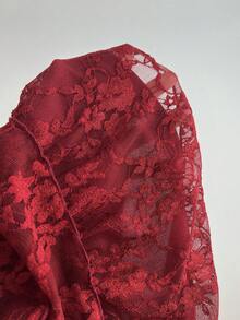 Elamini Váy ngắn lãng mạn họa tiết ren hoa - Màu Đỏ Sâu - Xem 6