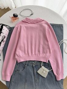 SHEIN Tween Girls Casual Long Sleeve Pullover Sweater, Autumn/Winter - Dusty Pink - View 2