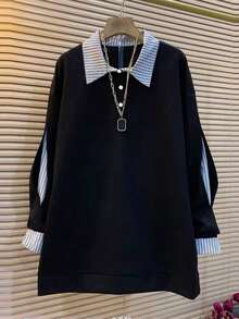 INAWLY Women's Casual Striped Patchwork Sweatshirt, Autumn/Winter