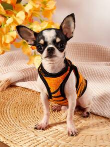 PETSIN 1pc Black Leopard Print Pet Vest, Orange Autumn And Winter Thick Flannel Warm Pet Clothing