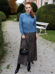 Gretanique 女士优雅豹纹高腰缎面半身裙 - 彩色 - 查看 6