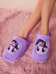 My Little Pony X SHEIN Dép đi trong nhà thêu hình kỳ lân ấm áp dễ thương cho nữ, mùa thu/đông - Màu tím - Xem 11