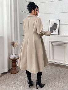 Modelyn Plus Size Women's Solid Color Lapel Long Sleeve Single-Breasted Casual Jacket, Autumn/Winter - Apricot - View 2